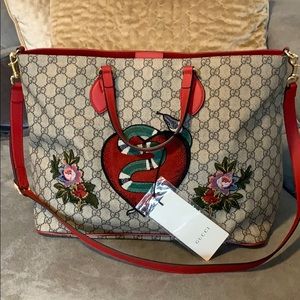 GUCCI Supreme Monogram Snake Heart Tote Hibiscus